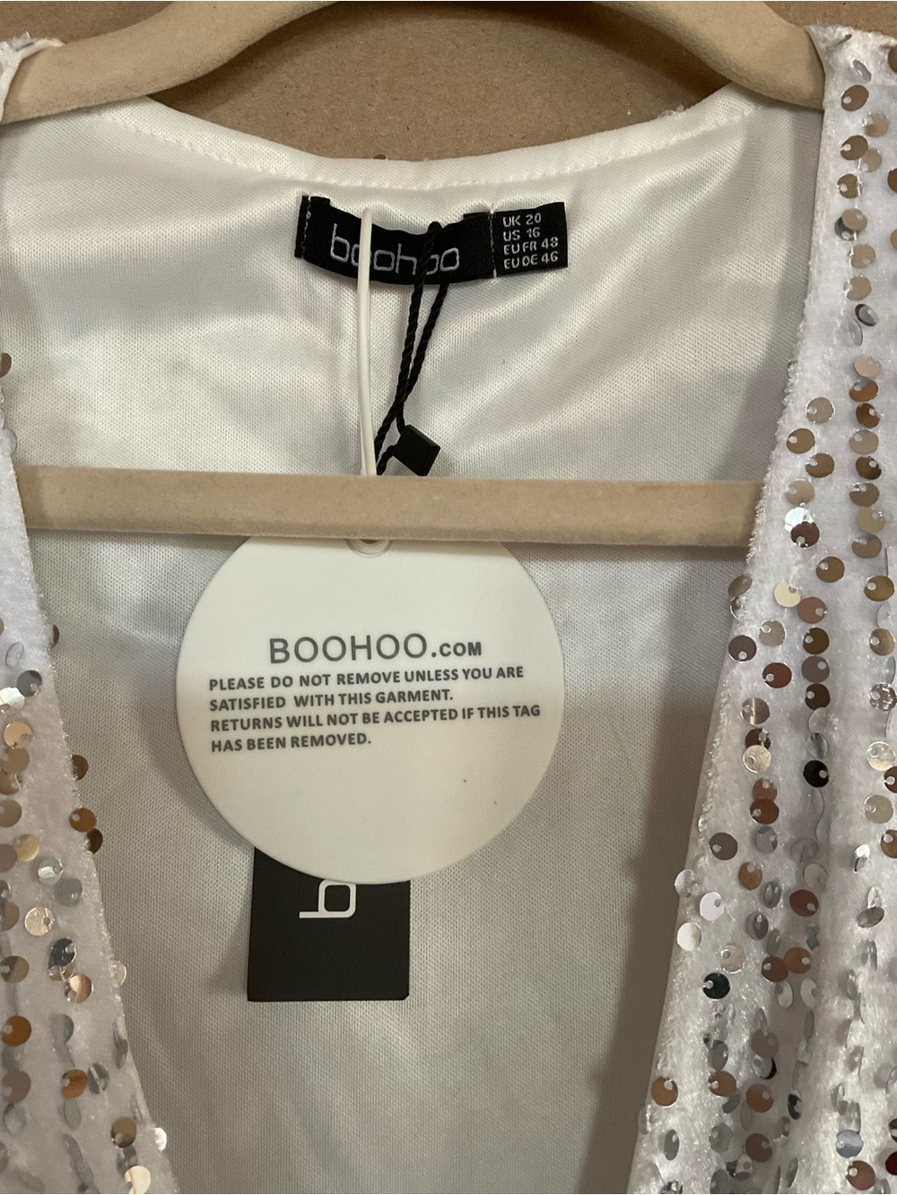 BOOHOO White Sequin V-Neck Party Dress. NWT. Size 16 - Picture 8 of 11